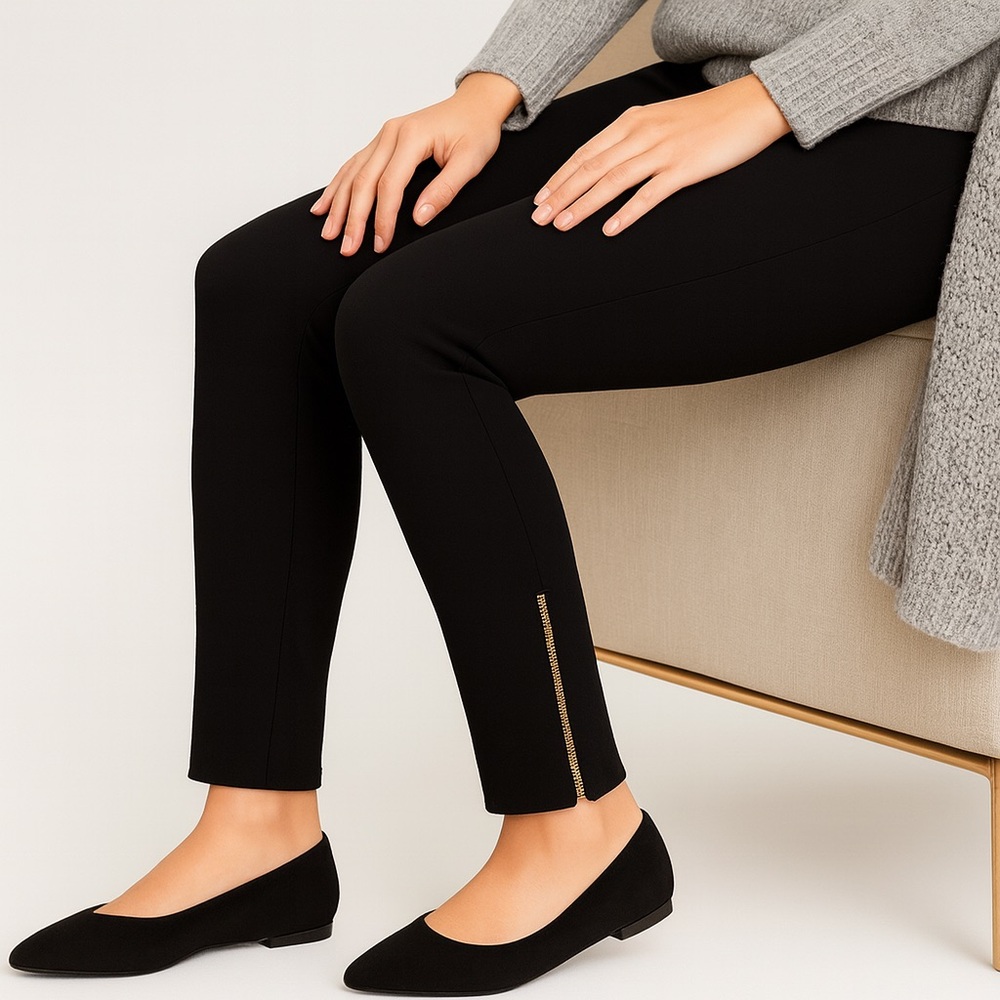 WHBM “The Skimmer” Black Ankle Pants | Gold Zipper Detail | Size 4